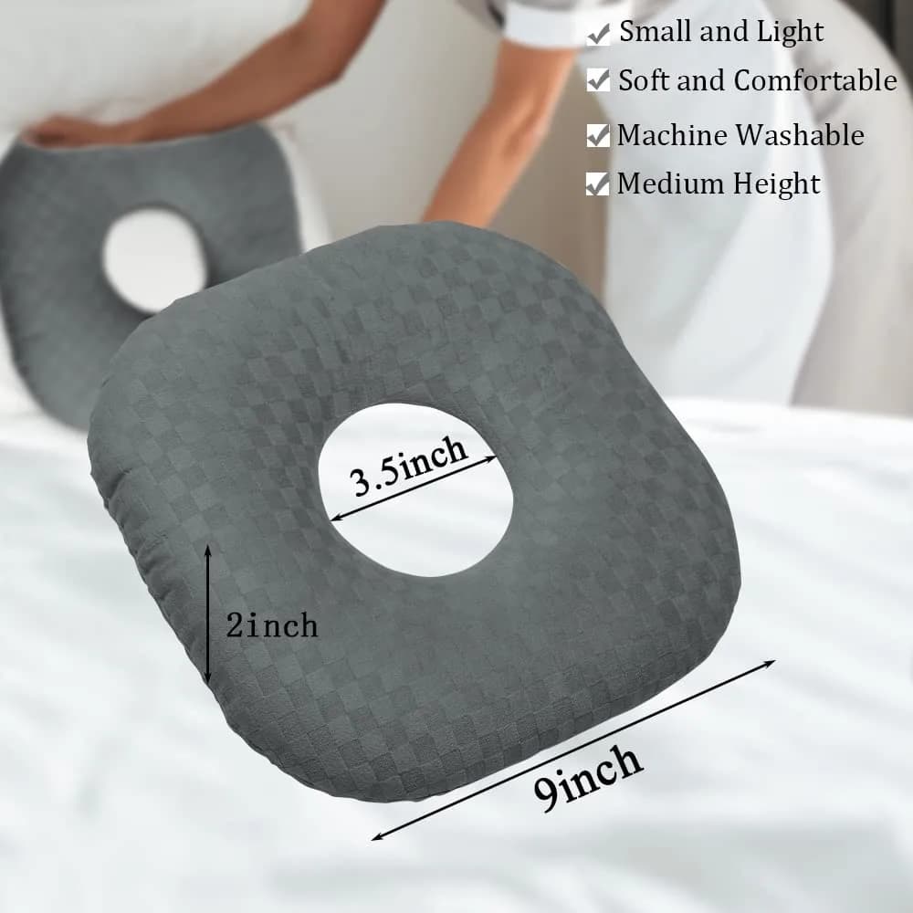 Wuronsa Dark Gray Ear Piercing Pillow with Hole - Adjustable Cotton for Side Sleepers - view 3