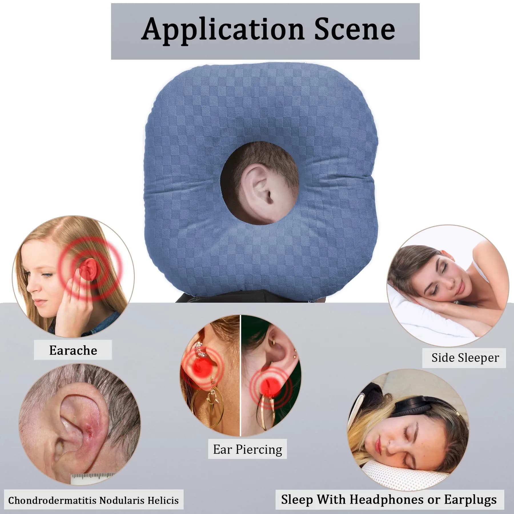 Wuronsa Ear Piercing Pillow with Hole | 23 cm (9") Blue Solid - view 2