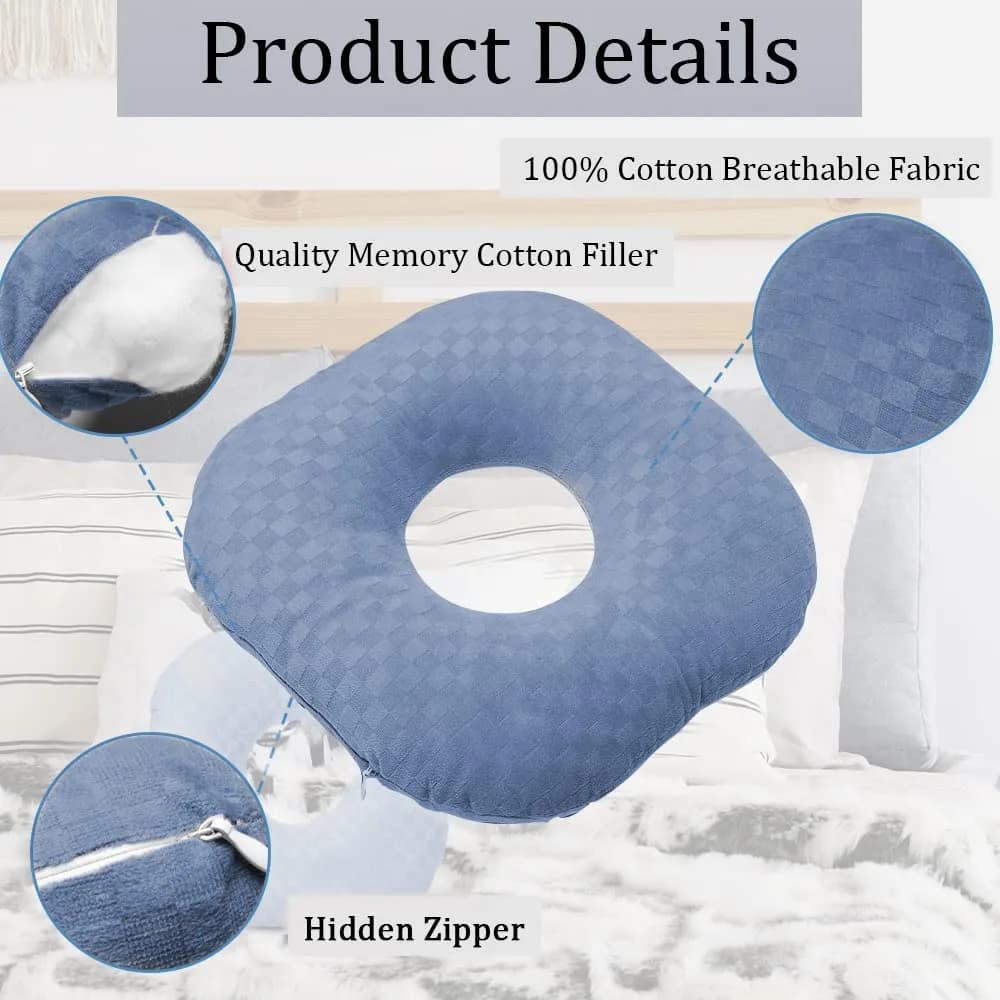 Wuronsa Ear Piercing Pillow with Hole | 23 cm (9") Blue Solid - view 3