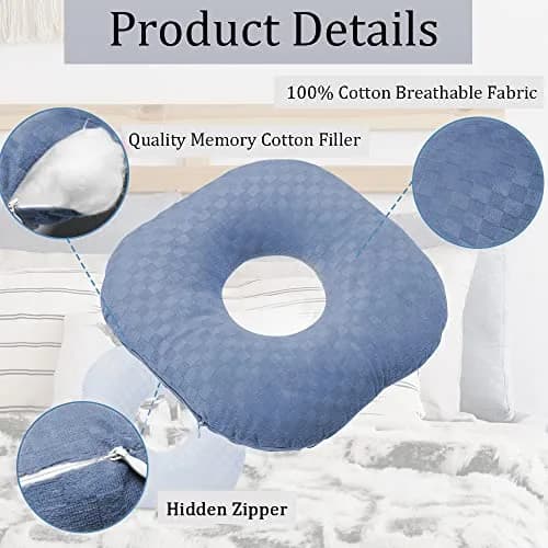 Wuronsa Ear Piercing Pillow with Hole | 23 cm (9") Blue Solid thumbnail 3