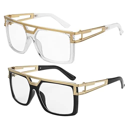FACATH Women Hip Hop Sunglasses 80s 90s Oversized Square Gold Frame | Retro DJ Rapper Style thumbnail 1