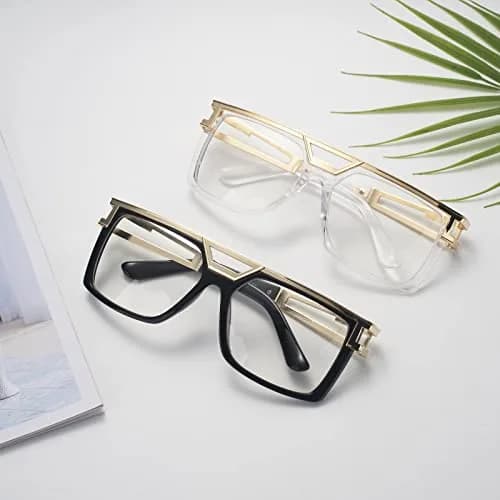 FACATH Women Hip Hop Sunglasses 80s 90s Oversized Square Gold Frame | Retro DJ Rapper Style thumbnail 4