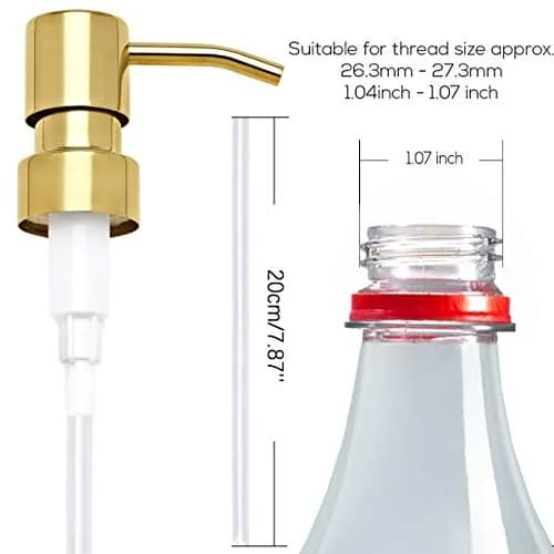AUNRGO Gold Soap Dispenser Pump Replacement - Matte SUS 304 Rust Proof Stainless Steel | Standard 28/400 Neck thumbnail 2