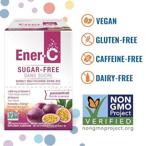 Ener-C Sugar Free Multivitamin Drink Mix - Passionfruit | No Sugar, 60 Count, All-Natural, Vegan, Gluten Free thumbnail 3