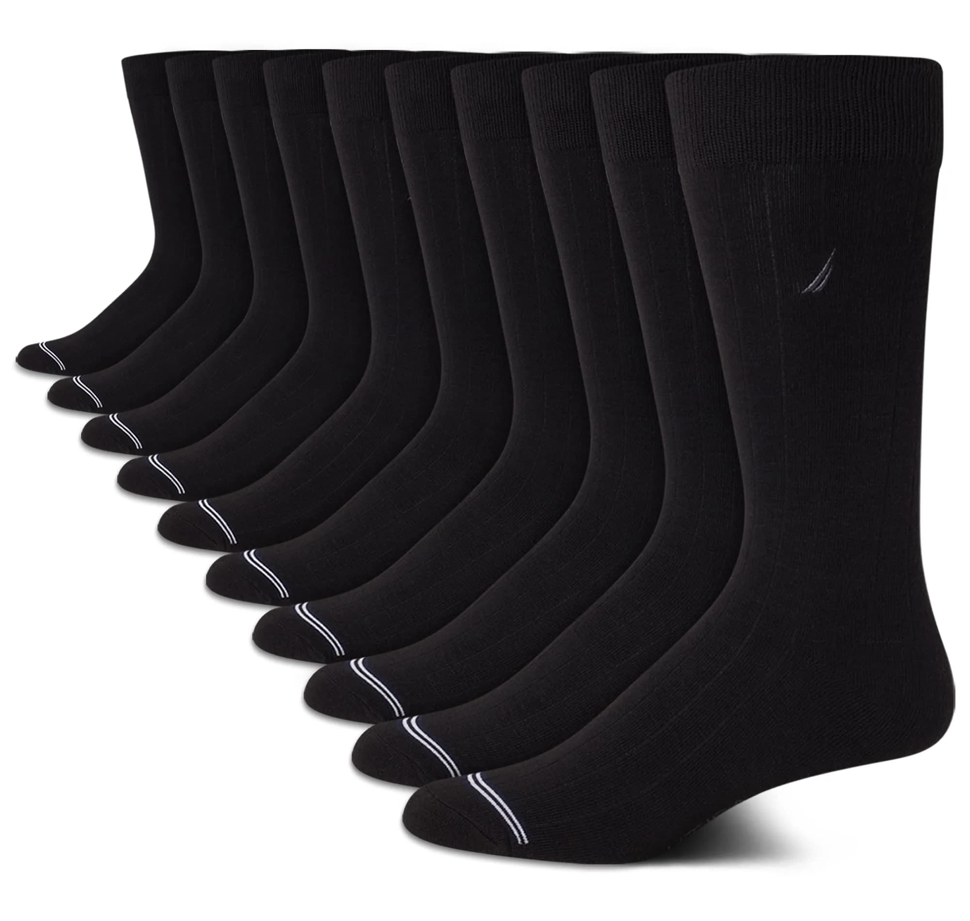Nautica Mens Dress Socks Business Formal Comfort Stretch Crew Socks 10 Pack | Breathable, Reinforced Toe & Heel, Mid-Calf Length — Black Logo