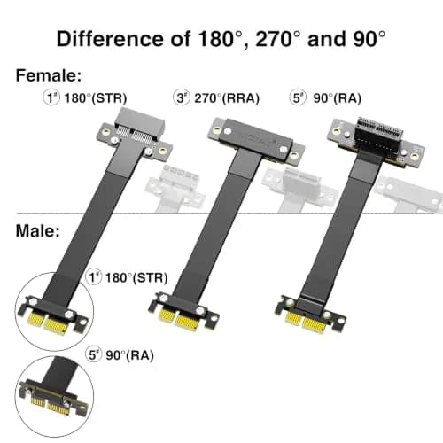 10Gtek PCIe 3.0 x4 Extension Cable, Male Straight to Female 90° Right-Angle, 15cm/0.49ft thumbnail 4