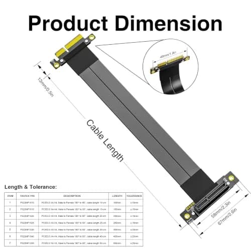 10Gtek PCIe 3.0 x4 Extension Cable, Male Straight to Female 90° Right-Angle, 15cm/0.49ft thumbnail 5