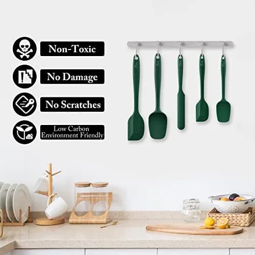 HOTEC BPA-Free Silicone Rubber Spatula Set, Dark Green, Set of 5 | Heat Resistant Up to 600°F, Dishwasher Safe thumbnail 4