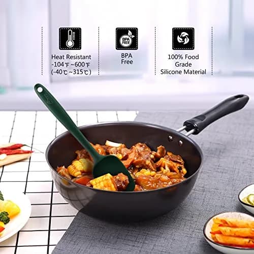 HOTEC BPA-Free Silicone Rubber Spatula Set, Dark Green, Set of 5 | Heat Resistant Up to 600°F, Dishwasher Safe thumbnail 5