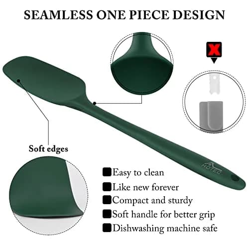 HOTEC BPA-Free Silicone Rubber Spatula Set, Dark Green, Set of 5 | Heat Resistant Up to 600°F, Dishwasher Safe thumbnail 6