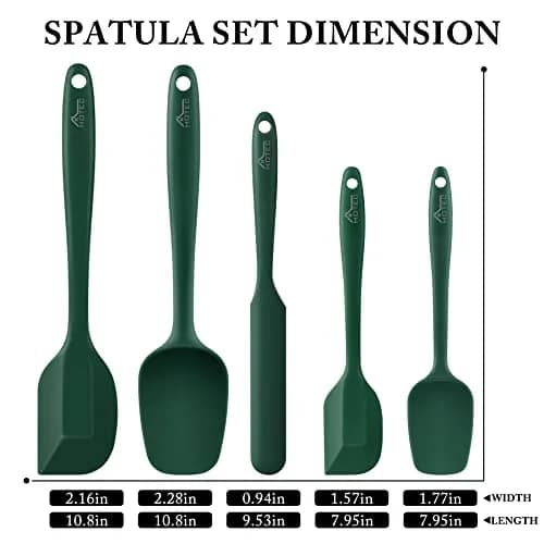 HOTEC BPA-Free Silicone Rubber Spatula Set, Dark Green, Set of 5 | Heat Resistant Up to 600°F, Dishwasher Safe thumbnail 2