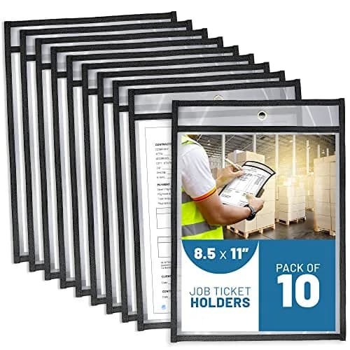 JUZARI Clear 10 Pack Job Ticket Holders 21.59 x 27.94 cm (8.5x11 Inches) | Heavy Duty Document Sleeves for Work Orders thumbnail 1