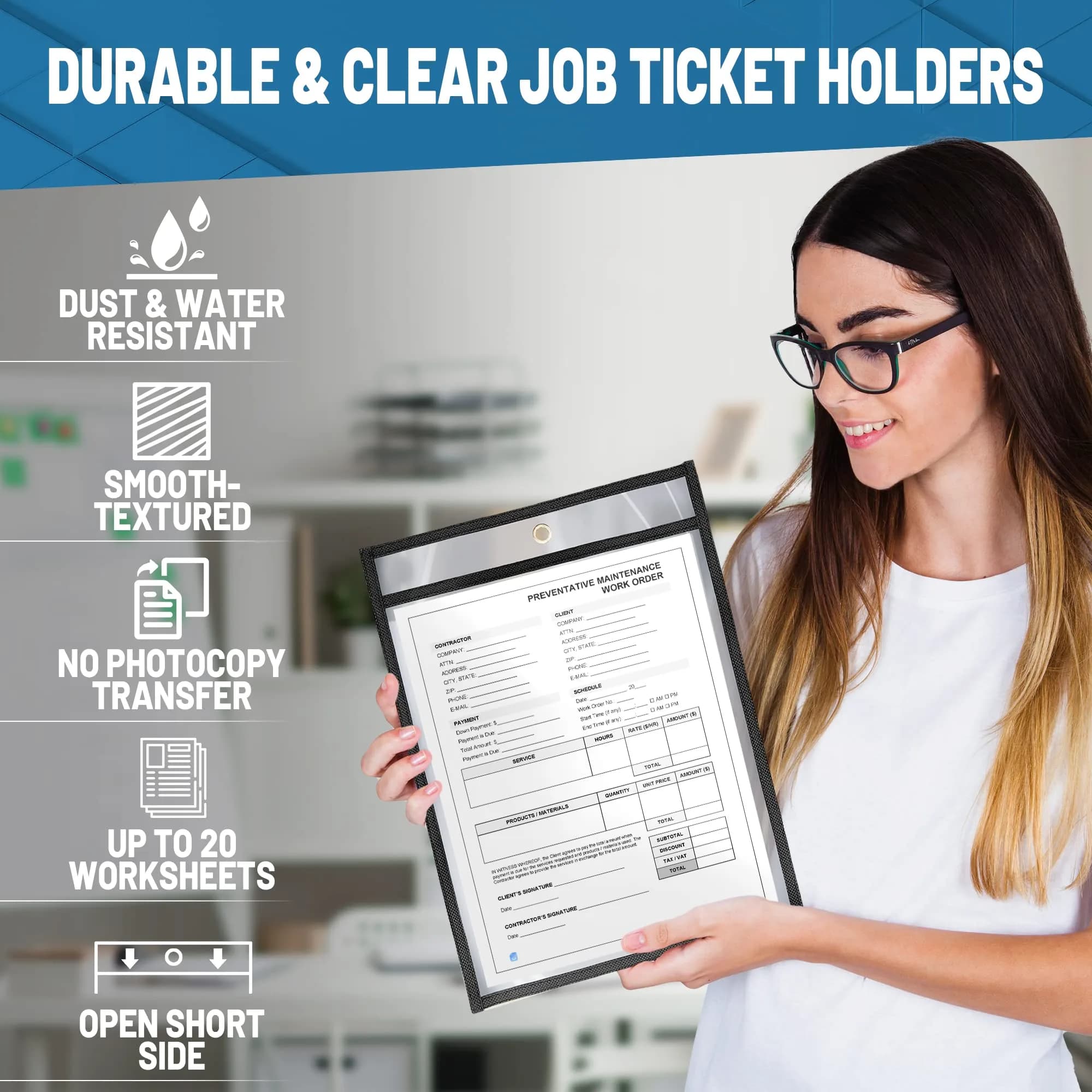 JUZARI Clear 10 Pack Job Ticket Holders 21.59 x 27.94 cm (8.5x11 Inches) | Heavy Duty Document Sleeves for Work Orders - view 4