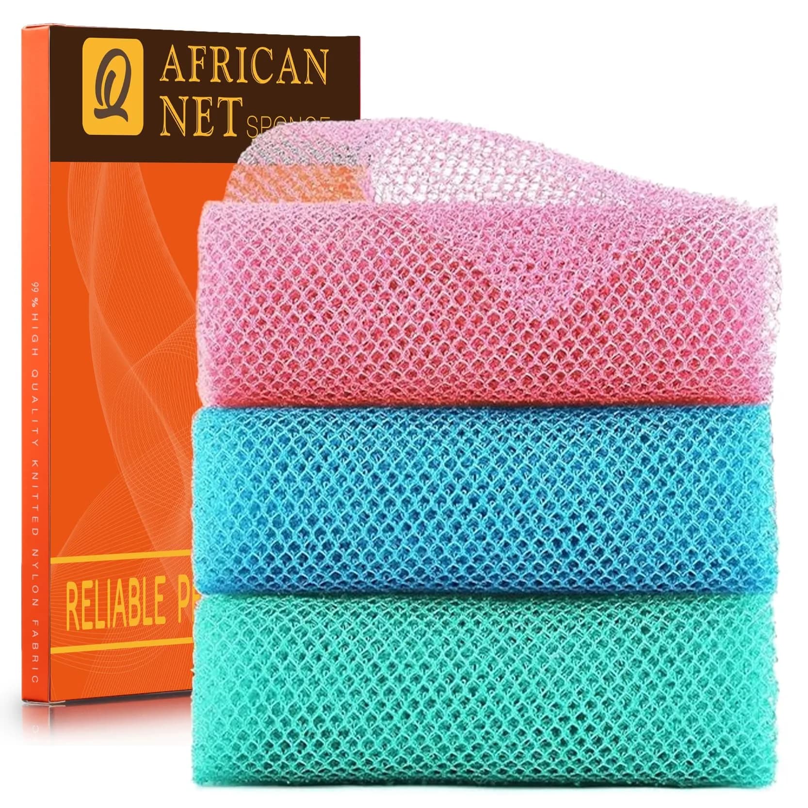 UJFQBH 3 Pack African Net Sponge - Pink, Blue, Green | Deep Cleansing Exfoliation - main product image