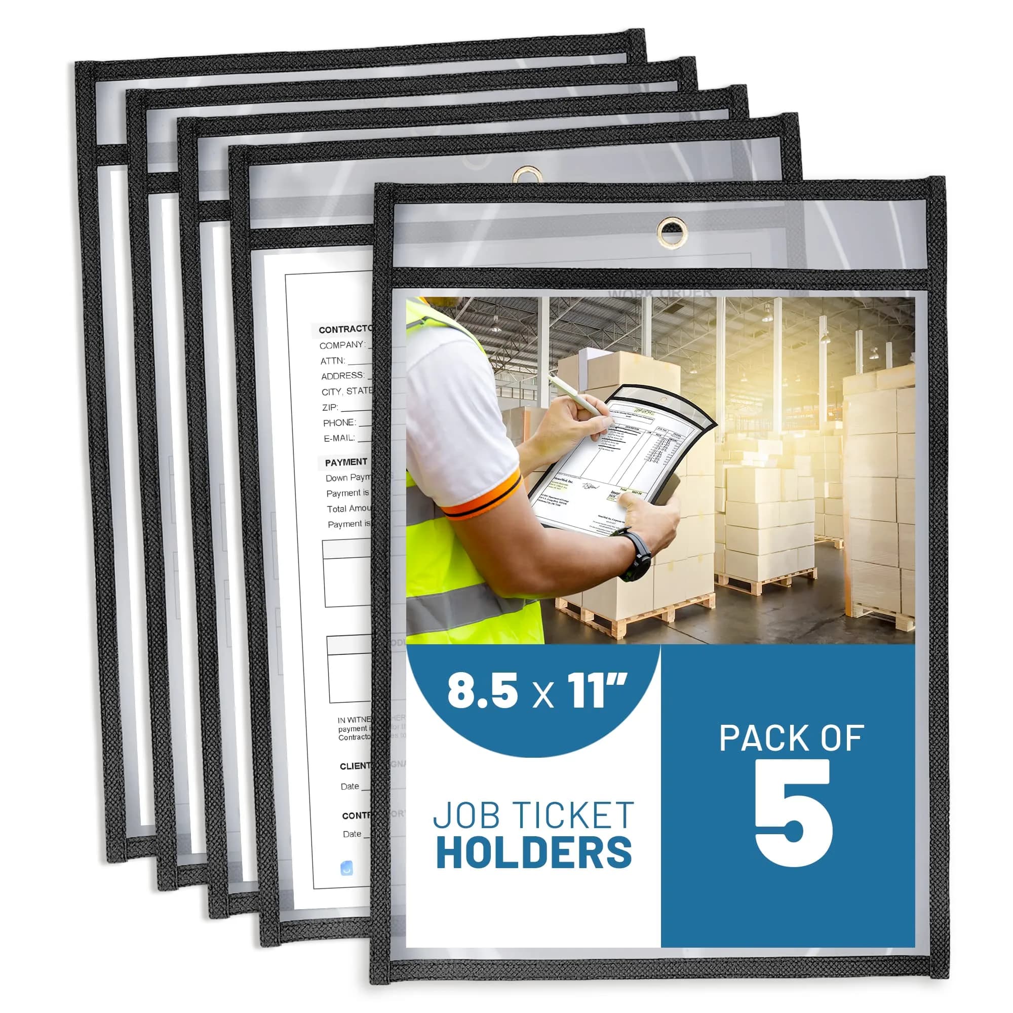 JUZARI 5 Pack Job Ticket Holders 8.5x11 Inch (21.5x28 cm) | Heavy Duty Plastic Sleeves for Documents - main product image