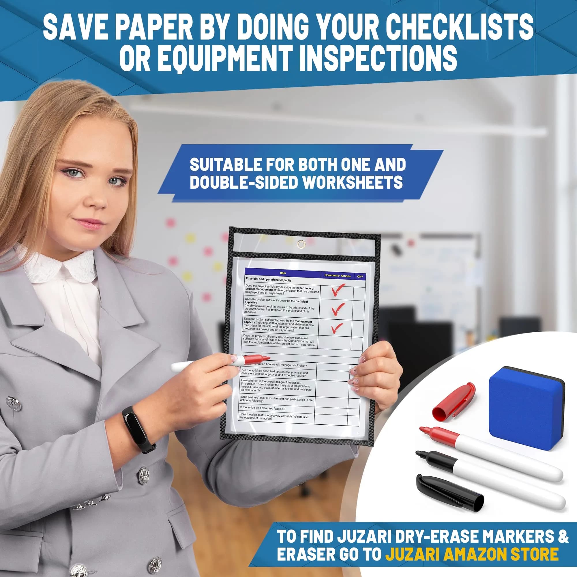 JUZARI 5 Pack Job Ticket Holders 8.5x11 Inch (21.5x28 cm) | Heavy Duty Plastic Sleeves for Documents - view 3