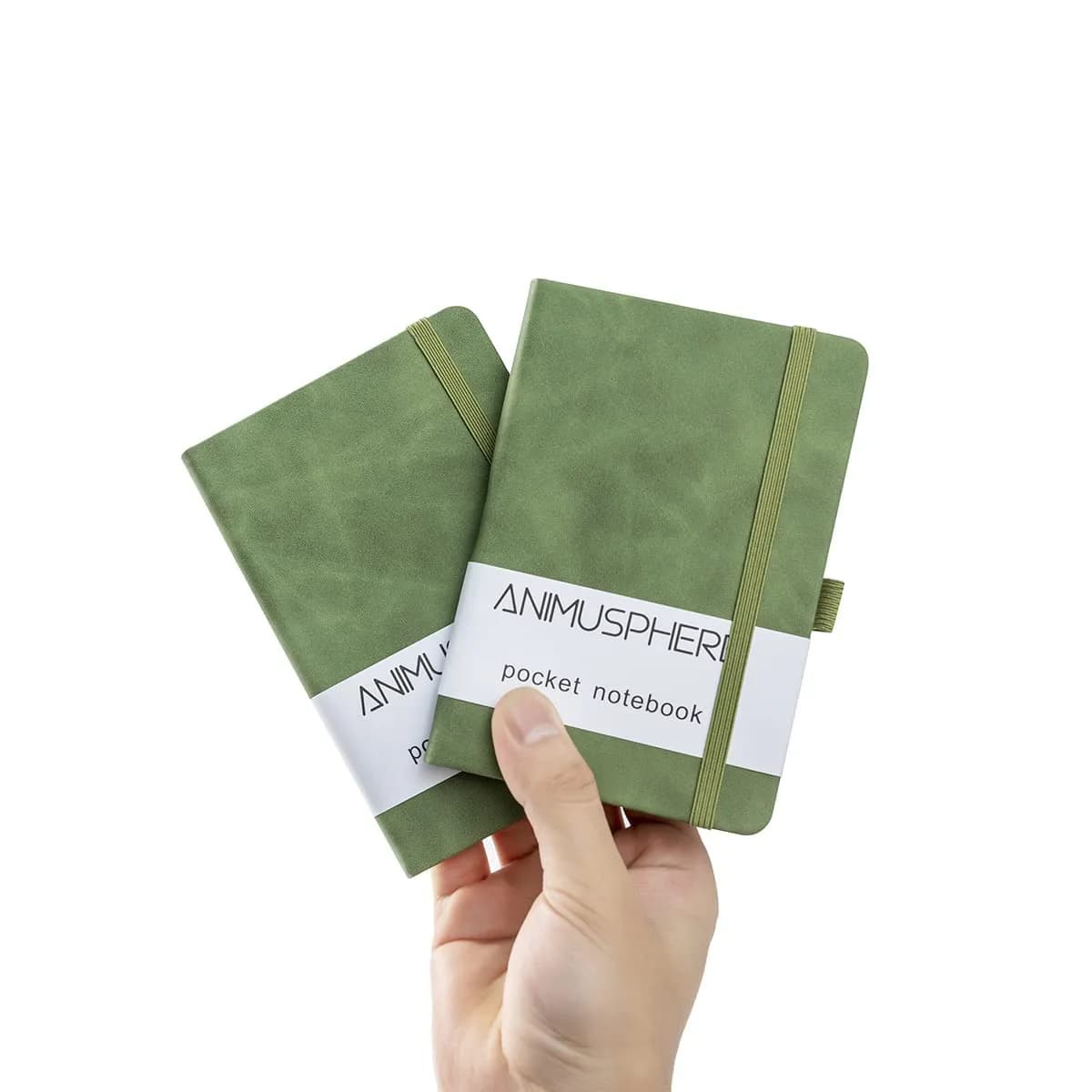 Animusphere Green 2Pack Pocket Notebook Small Notebook Journal Notebook 4 inches x 5.7 inches 200 Pages Leather Cover With Pen Holder Page Marker Ribbons - main product image