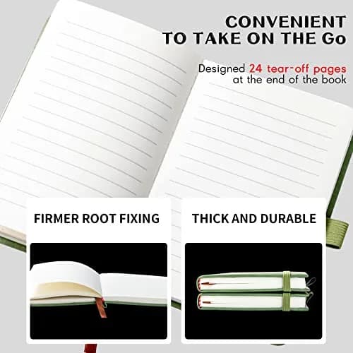 Animusphere Green 2Pack Pocket Notebook Small Notebook Journal Notebook 4 inches x 5.7 inches 200 Pages Leather Cover With Pen Holder Page Marker Ribbons thumbnail 3