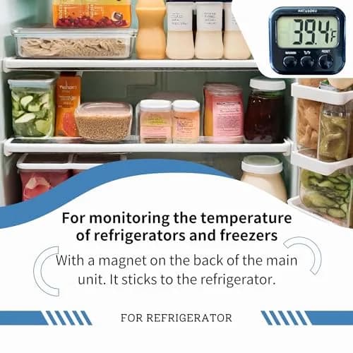 HATUSOKU Digital Thermometer with External Sensor, Magnet, Suction Cup, Water, Refrigerator & Aquarium Use (Black) | Large LCD Display thumbnail 3