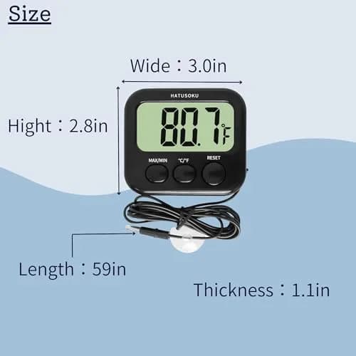 HATUSOKU Digital Thermometer with External Sensor, Magnet, Suction Cup, Water, Refrigerator & Aquarium Use (Black) | Large LCD Display thumbnail 4