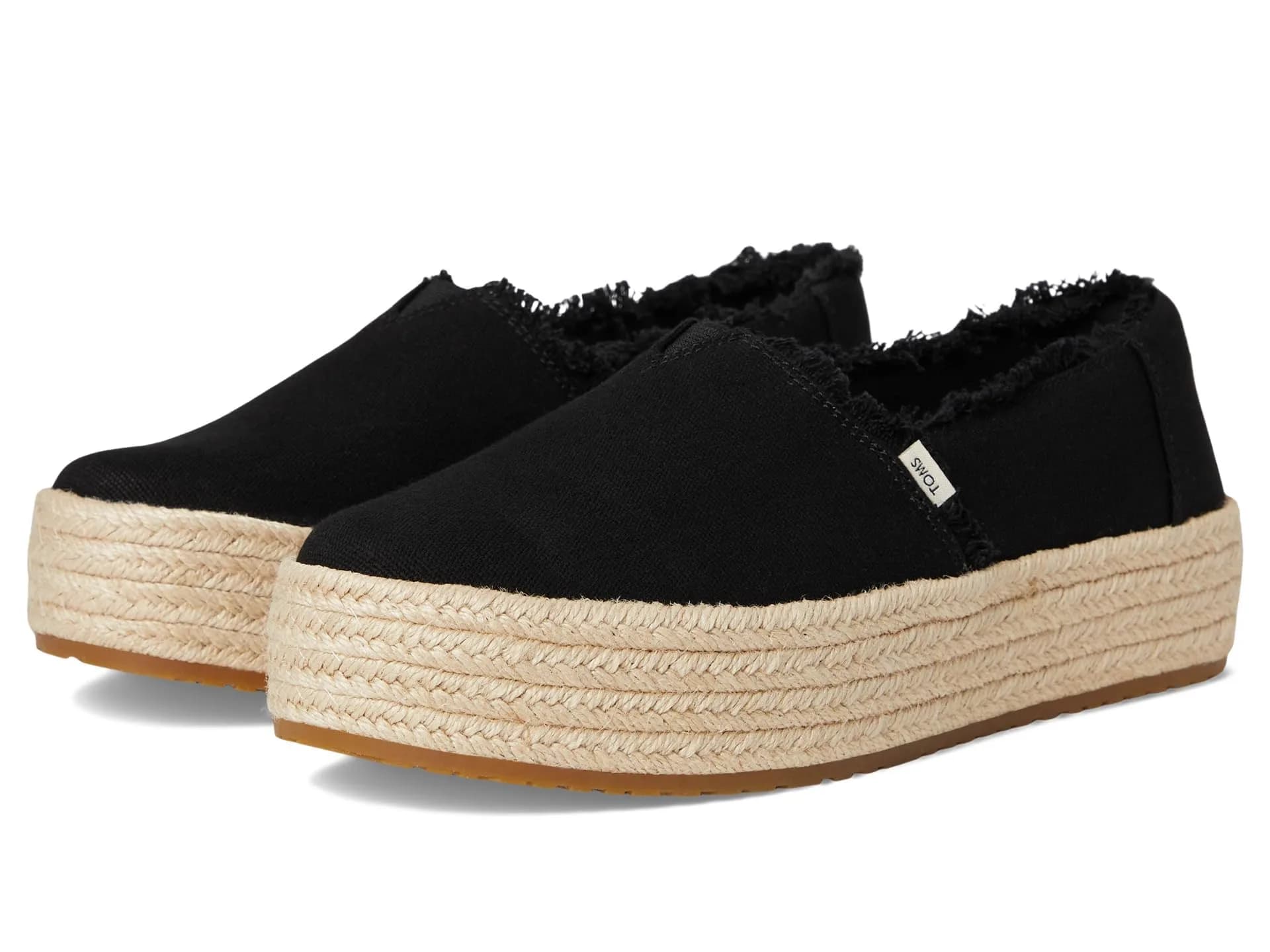 TOMS Women's Valencia Platform Espadrille 8 | All-Day Comfort & Style — Black Canvas/Fray