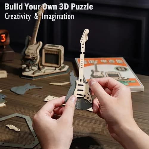 ROKR 3D Puzzles for Adults Wooden Craft Kits Musical Instrument Model Kit Collectibles Home Desk Room Decor (Electric Guitar) | 140 pcs, 6.6x4x8.6 inch thumbnail 5