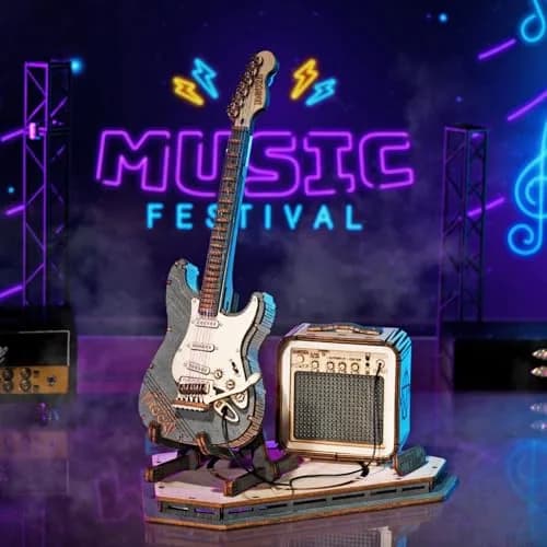 ROKR 3D Puzzles for Adults Wooden Craft Kits Musical Instrument Model Kit Collectibles Home Desk Room Decor (Electric Guitar) | 140 pcs, 6.6x4x8.6 inch thumbnail 7