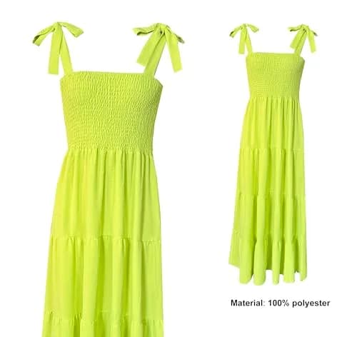kinstell Women's Summer Boho Square Neck Ruffle Maxi Dress | Flowy, Casual, Fluorescent Green thumbnail 6