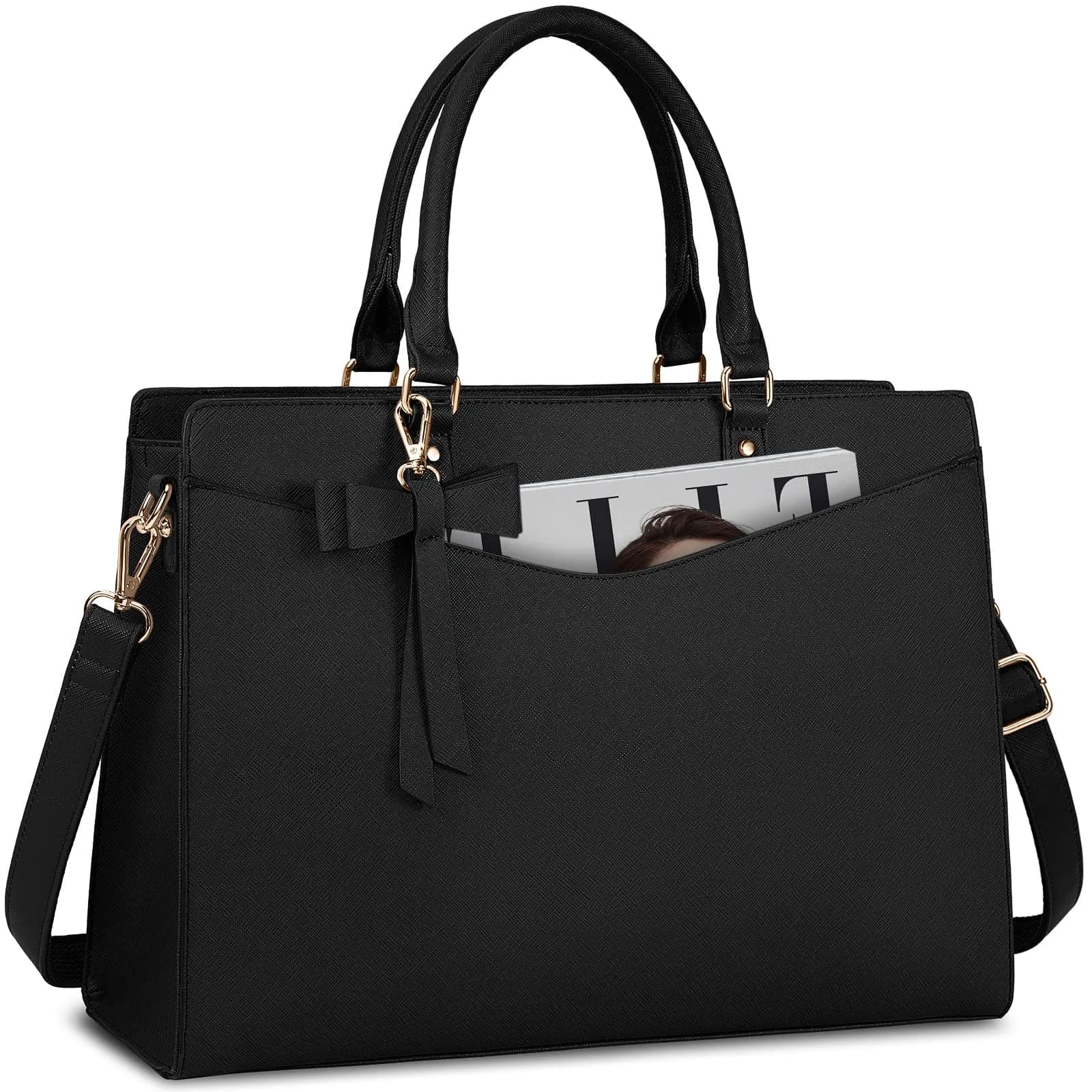 RAINSMORE Black Handbag for Women 15.6 Inch Laptop Tote Bag | Professional Business Office Work Bag - main product image