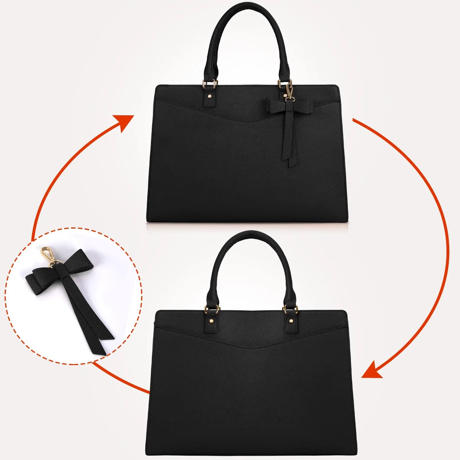 RAINSMORE Black Handbag for Women 15.6 Inch Laptop Tote Bag | Professional Business Office Work Bag - view 7