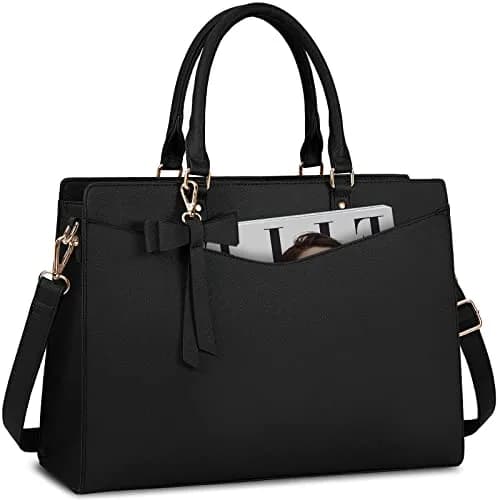 RAINSMORE Black Handbag for Women 15.6 Inch Laptop Tote Bag | Professional Business Office Work Bag thumbnail 1