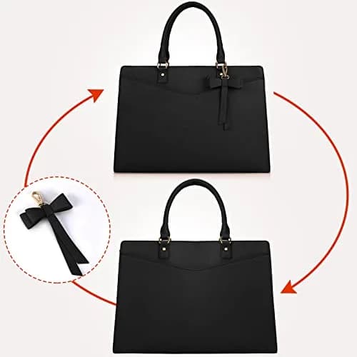 RAINSMORE Black Handbag for Women 15.6 Inch Laptop Tote Bag | Professional Business Office Work Bag thumbnail 7
