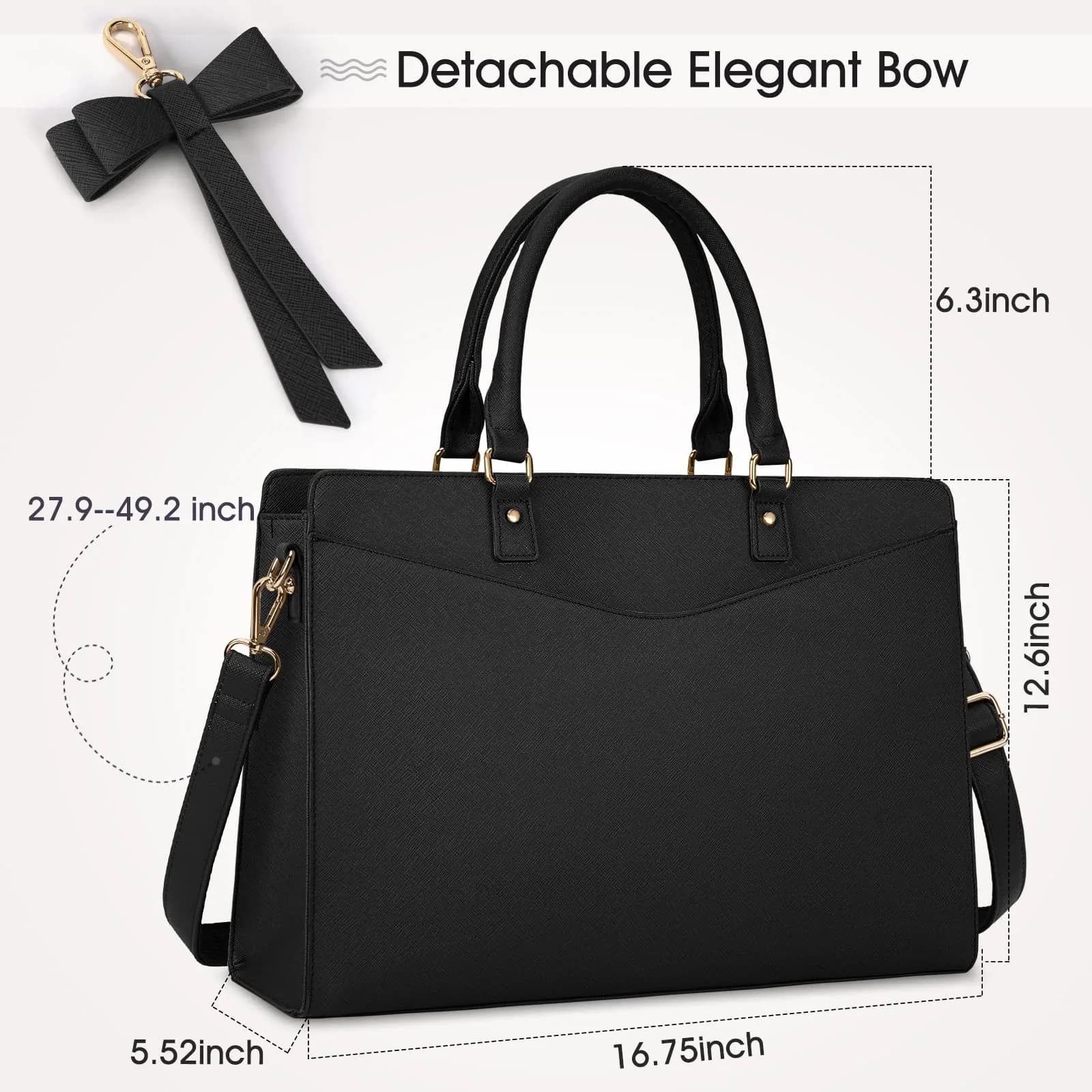 RAINSMORE Black Handbag for Women 15.6 Inch Laptop Tote Bag | Professional Business Office Work Bag - view 3
