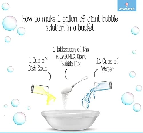 Atlasonix Giant Bubble Wand Kit with Powder for 3 Gallons of Solution | 8 Professional Bubble Wands & Trick Booklet thumbnail 6
