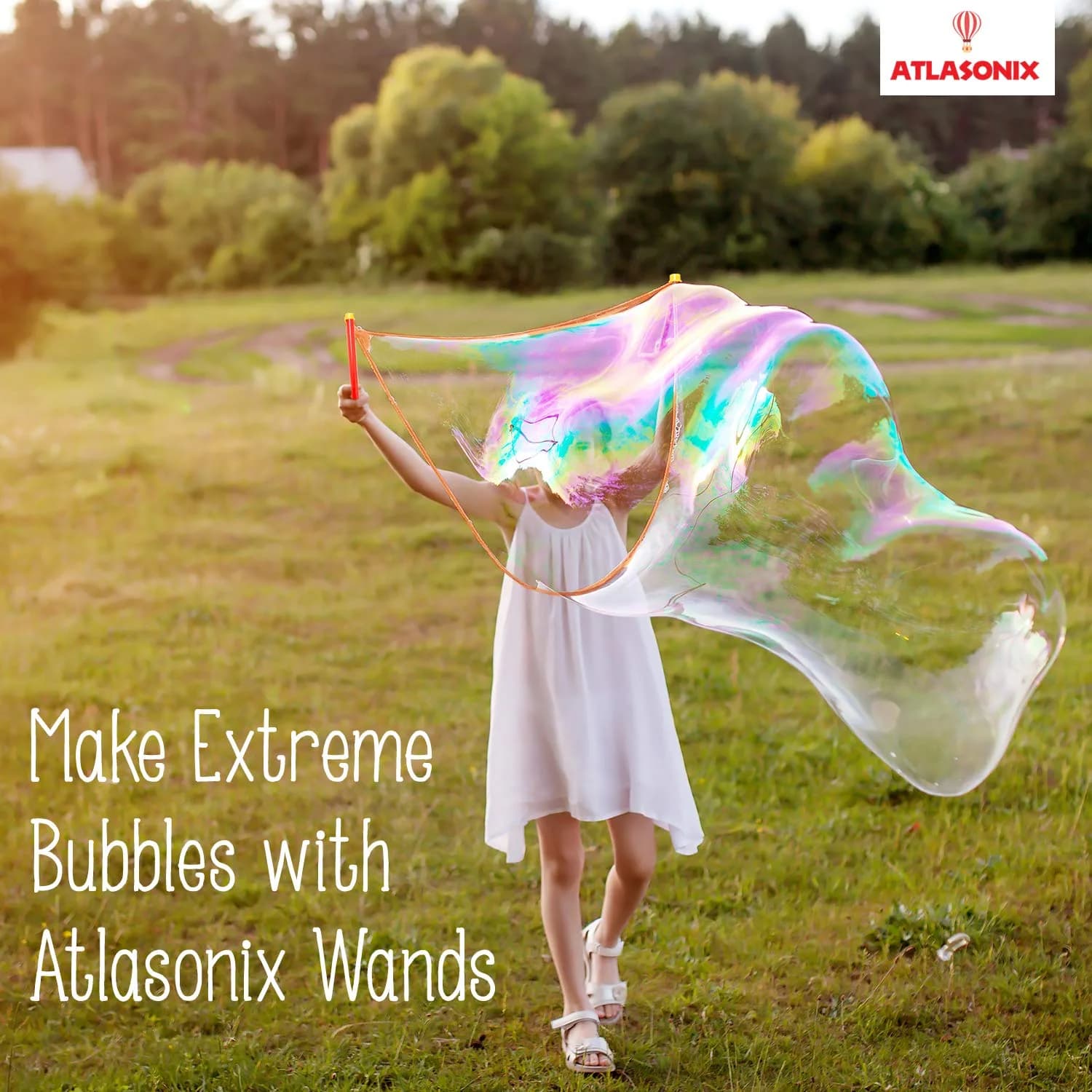 Atlasonix Giant Bubble Wand Kit with Powder for 3 Gallons of Solution | 8 Professional Bubble Wands & Trick Booklet - view 7