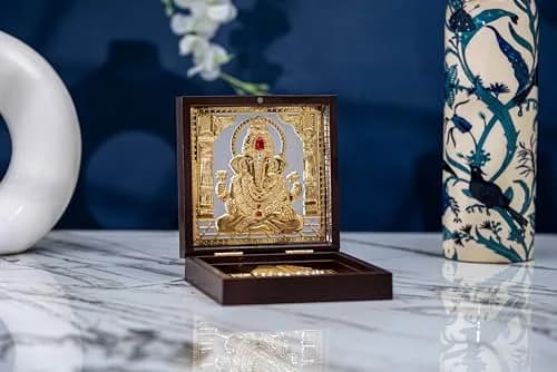 Idolkart 24k Gold & 999 Silver Coated Ganeshji Divine Box 8x5 cm (2x3 Inch) | Authentic USA Import thumbnail 1