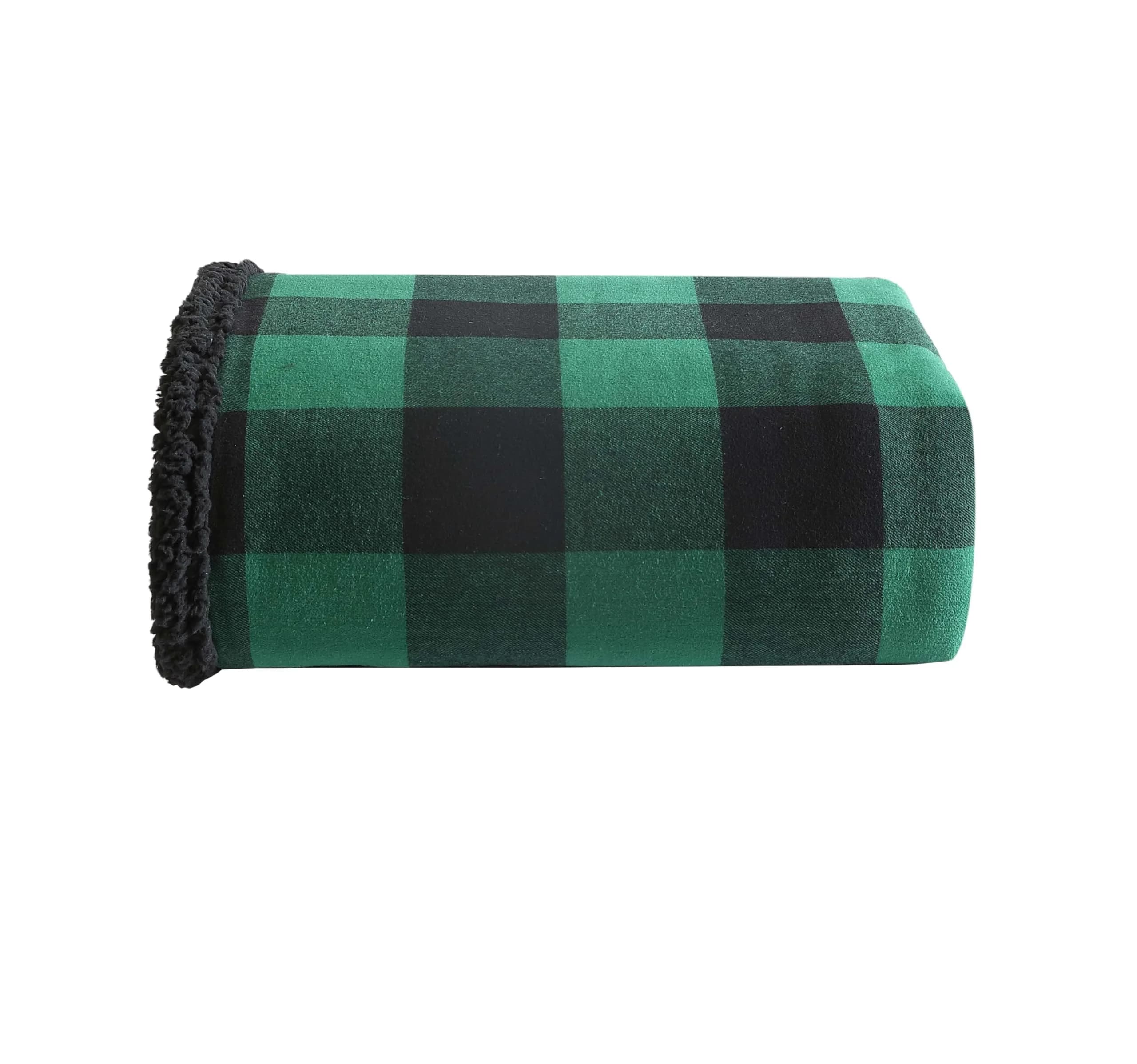 Eddie Bauer Super Soft Reversible Sherpa & Brushed Fleece Throw Blanket 127cm x 152cm (50" x 60") | Cozy Cabin Plaid Green for Couch & Travel - main product image