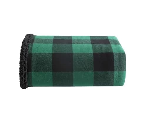 Eddie Bauer Super Soft Reversible Sherpa & Brushed Fleece Throw Blanket 127cm x 152cm (50" x 60") | Cozy Cabin Plaid Green for Couch & Travel thumbnail 1
