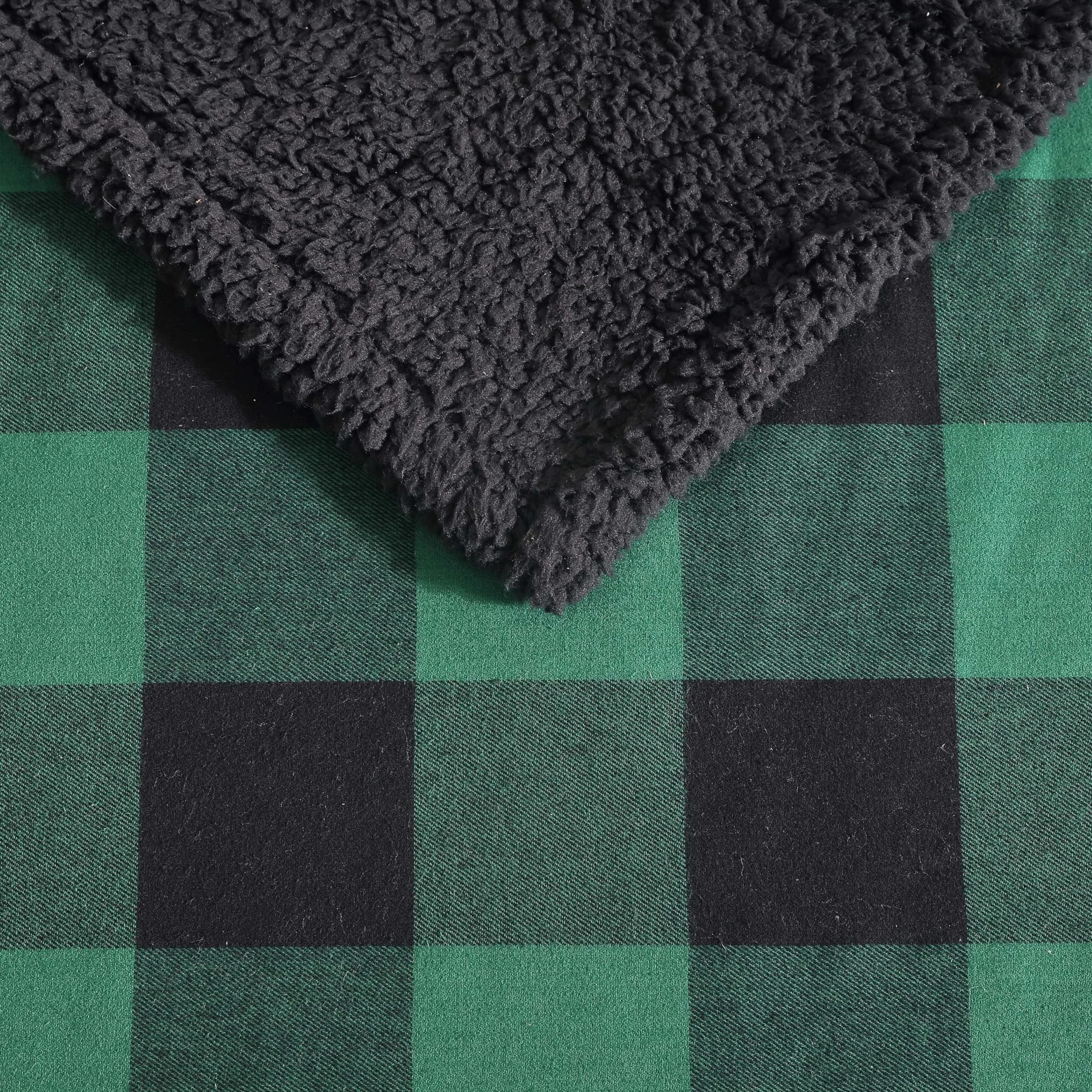 Eddie Bauer Super Soft Reversible Sherpa & Brushed Fleece Throw Blanket 127cm x 152cm (50" x 60") | Cozy Cabin Plaid Green for Couch & Travel - view 2