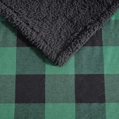 Eddie Bauer Super Soft Reversible Sherpa & Brushed Fleece Throw Blanket 127cm x 152cm (50" x 60") | Cozy Cabin Plaid Green for Couch & Travel thumbnail 2