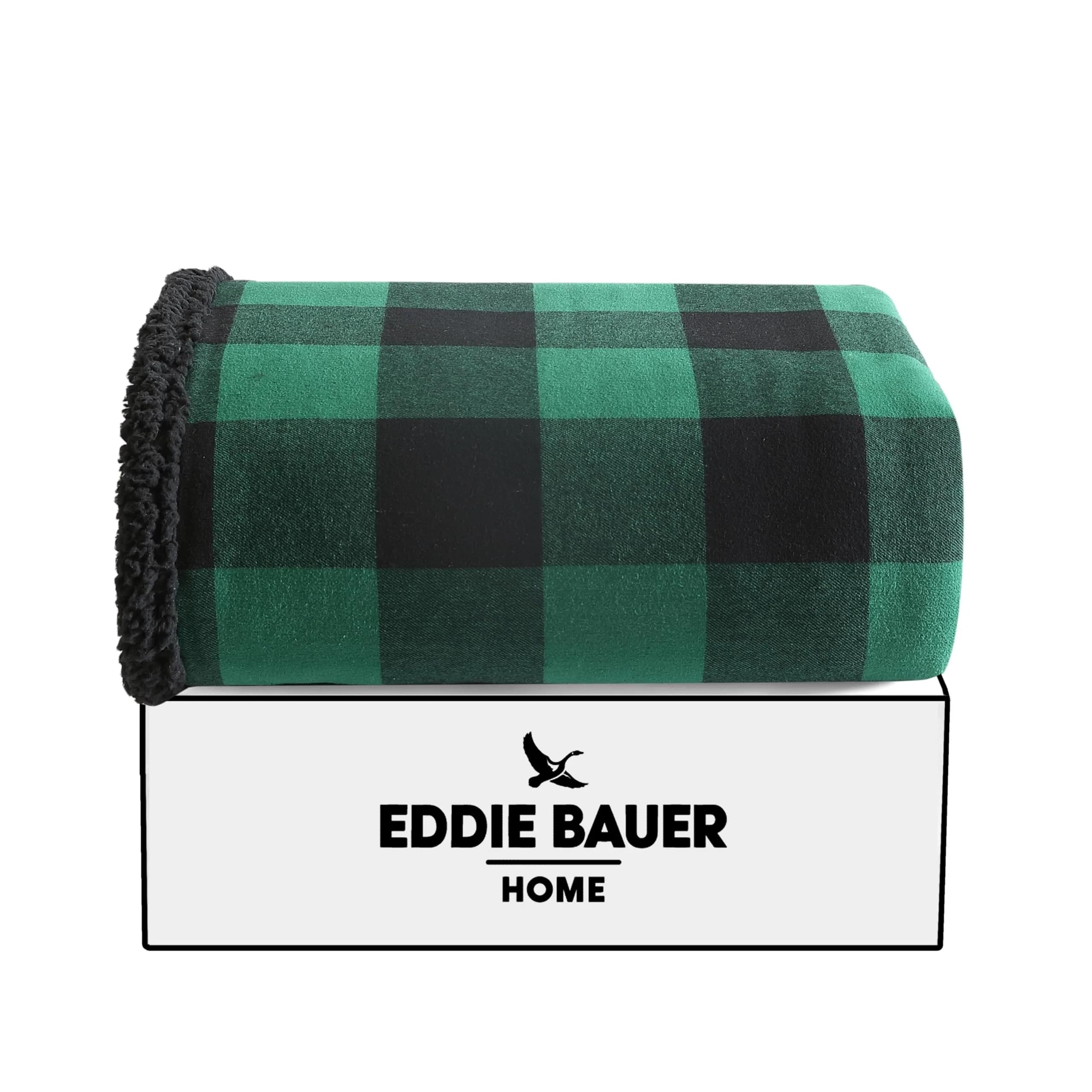 Eddie Bauer Super Soft Reversible Sherpa & Brushed Fleece Throw Blanket 127cm x 152cm (50" x 60") | Cozy Cabin Plaid Green for Couch & Travel - view 3