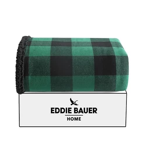 Eddie Bauer Super Soft Reversible Sherpa & Brushed Fleece Throw Blanket 127cm x 152cm (50" x 60") | Cozy Cabin Plaid Green for Couch & Travel thumbnail 3
