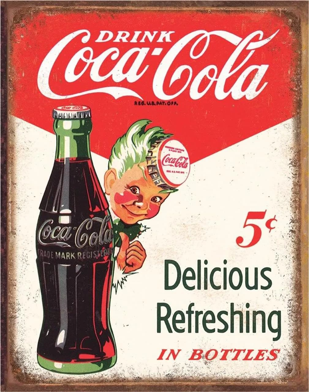 Desperate Enterprises Coca Cola Sprite Boy 5 Cents Tin Sign - Nostalgic Vintage Metal Wall Decor - Made in USA