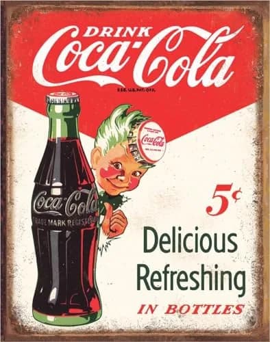 Desperate Enterprises Coca Cola Sprite Boy 5 Cents Tin Sign - Nostalgic Vintage Metal Wall Decor - Made in USA thumbnail 1