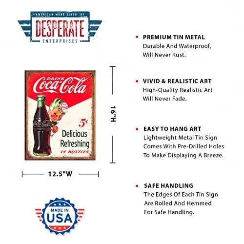 Desperate Enterprises Coca Cola Sprite Boy 5 Cents Tin Sign - Nostalgic Vintage Metal Wall Decor - Made in USA thumbnail 2