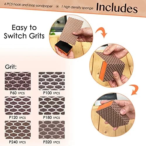 S&X Sanding Sponge Block 20 Sheets Assorted Grit | Wet & Dry, Hook & Loop, Durable, Space-Saving (70-120c) thumbnail 2