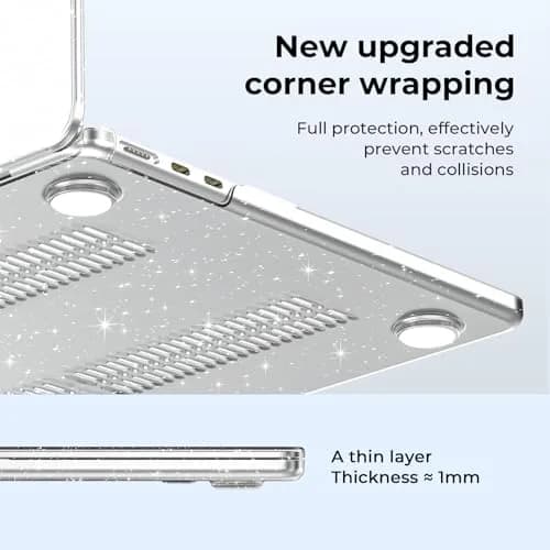 EooCoo Sparkly Clear Case for MacBook Air 13.6-inch M2-M5 | Polycarbonate Hard Shell Protection thumbnail 4