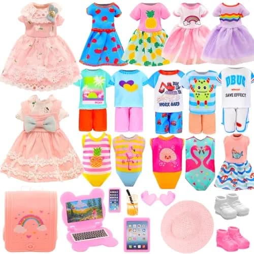 ENOCHT 20 Pcs Doll Clothes & Accessories Playset 5.3 Inch | Imaginative Doll Fashion Kit thumbnail 1