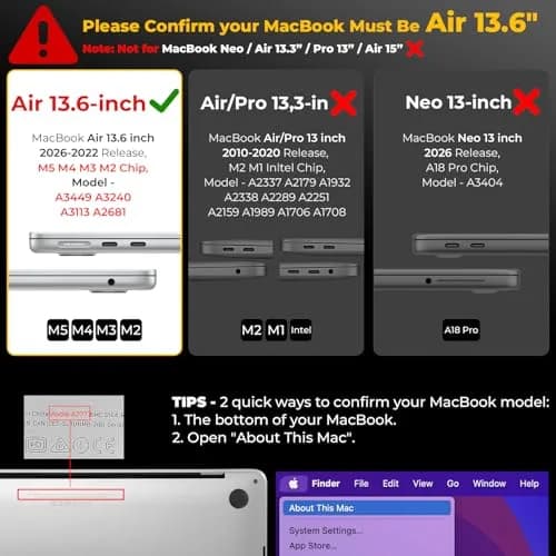 EooCoo Clear Case for MacBook Air 13.6-inch M2/M3/M4/M5 (2022-2026) | Crystal Hard Shell Protection thumbnail 3