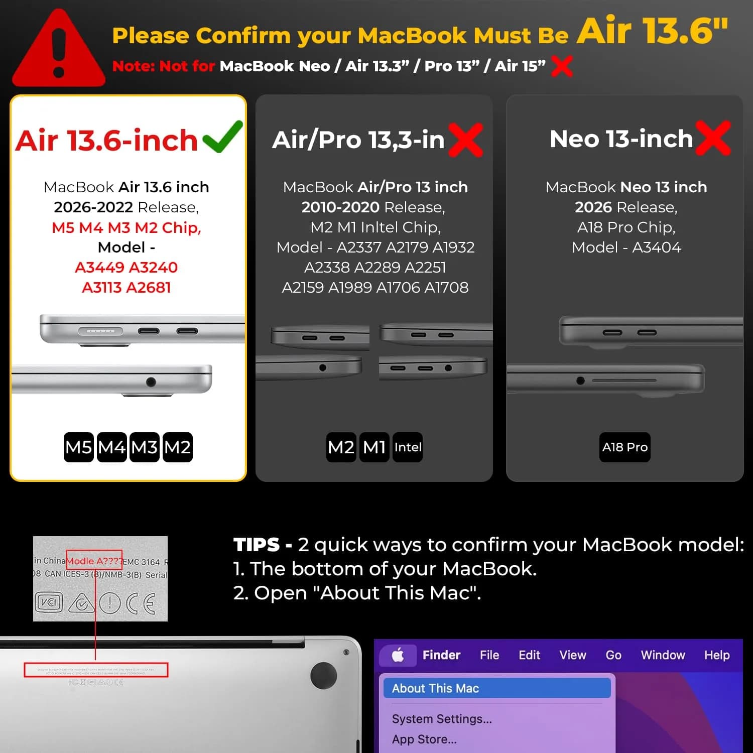 EooCoo Clear Case for MacBook Air 13.6-inch M2/M3/M4/M5 (2022-2026) | Crystal Hard Shell Protection - view 3